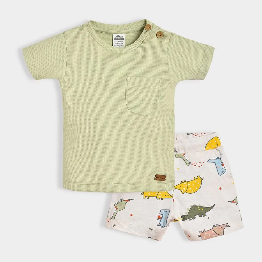 Dinomite Knitted Green T-shirt & Shorts Set