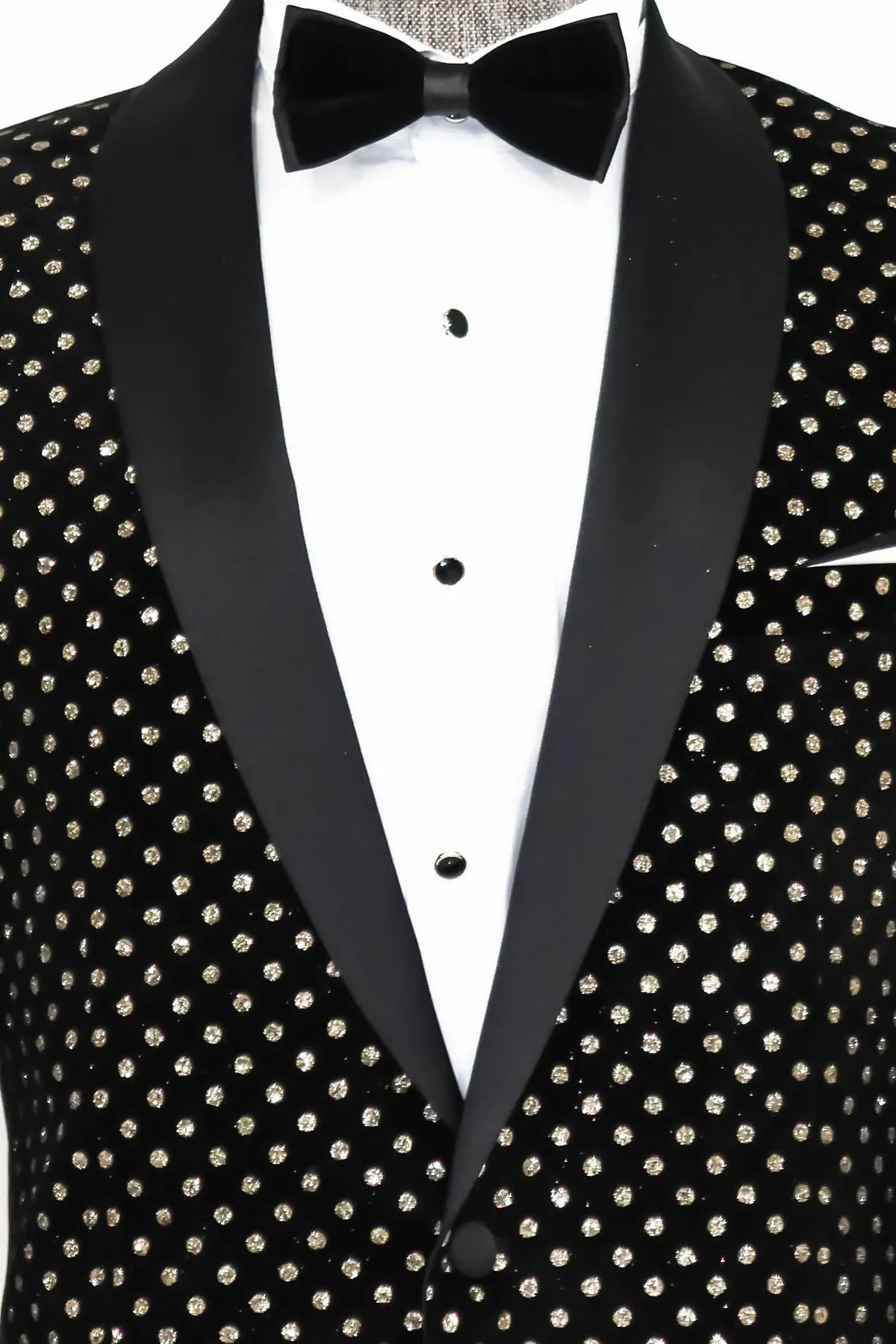 Dot Patterned Slim Fit Black Men Evening Dinner Blazer - Wessi