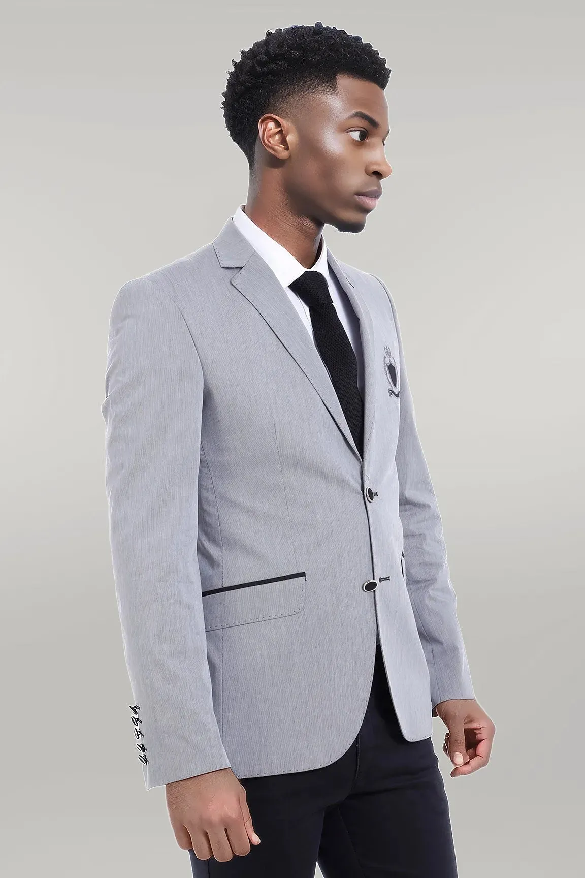 Double Button Mono Lapel Crested Grey Jacket-Wessi