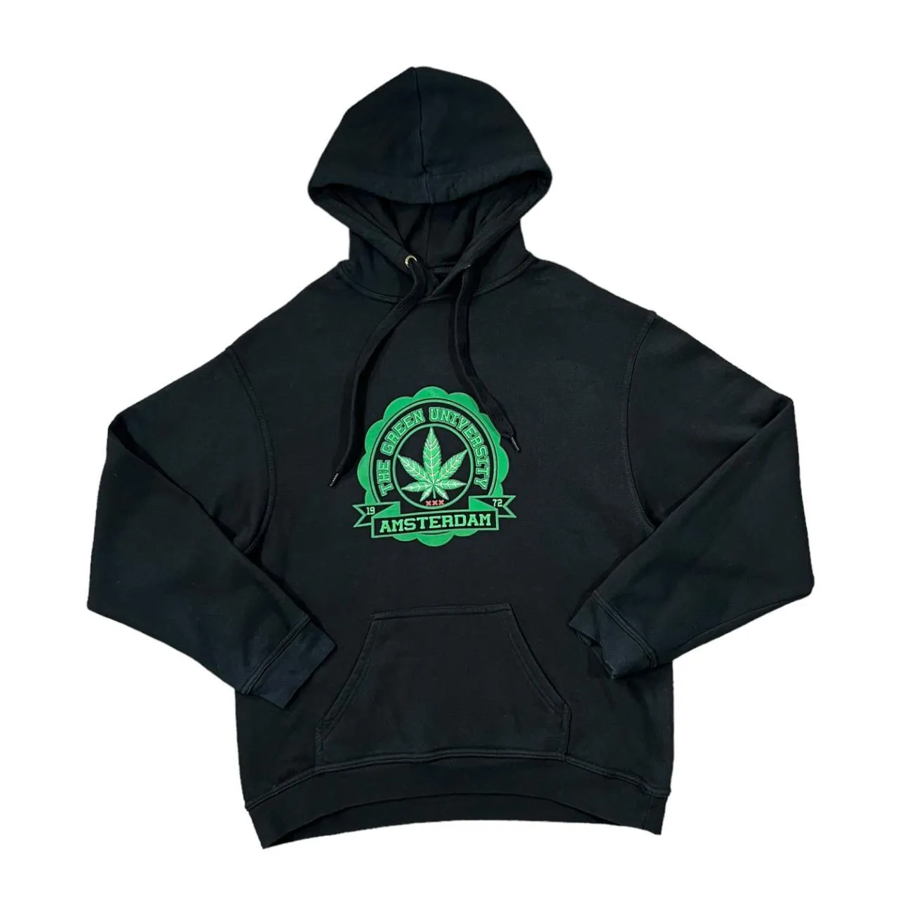 Early 00's THE GREEN UNIVERSITY "Amsterdam" Novelty Stoner Souvenir Graphic Pullover Hoodie