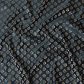 Elegant Teal and Gold Synthetic Brocade Fabric with Floral Pattern â€“ 140 cm Width-D19379