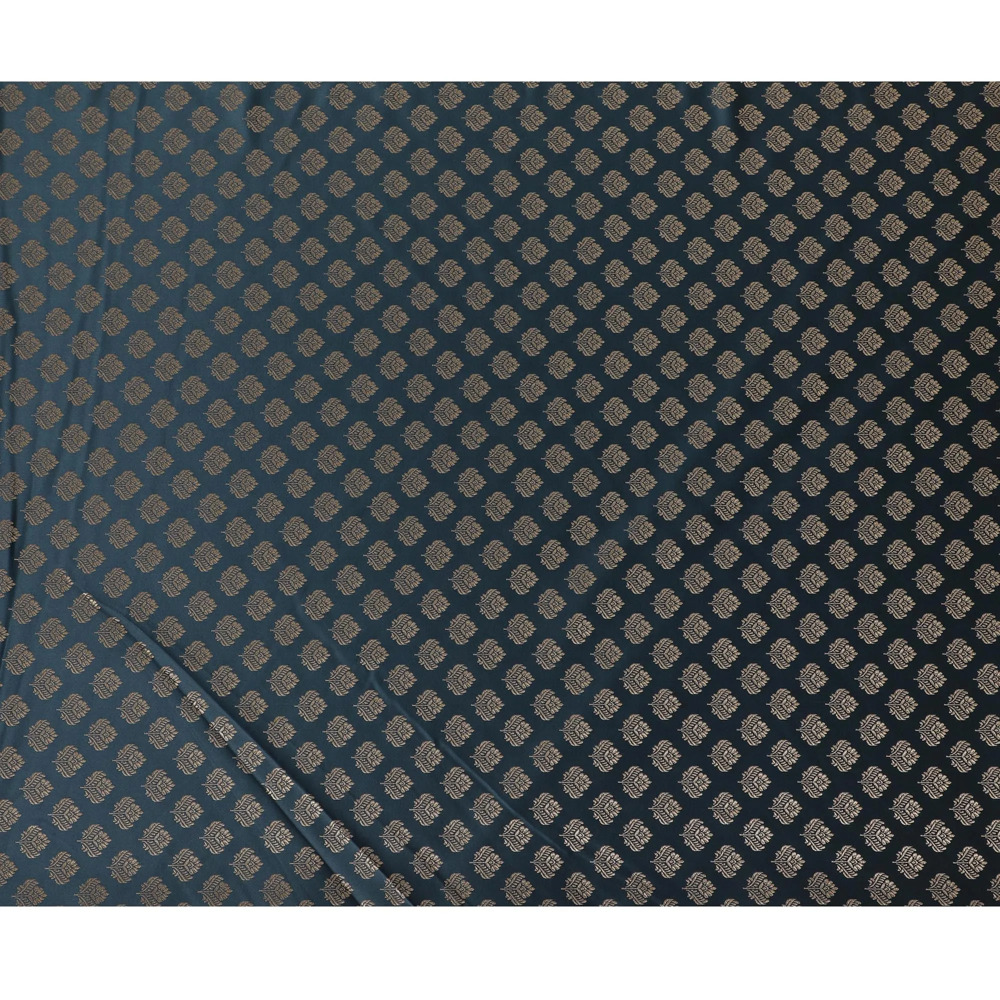 Elegant Teal and Gold Synthetic Brocade Fabric with Floral Pattern â€“ 140 cm Width-D19379