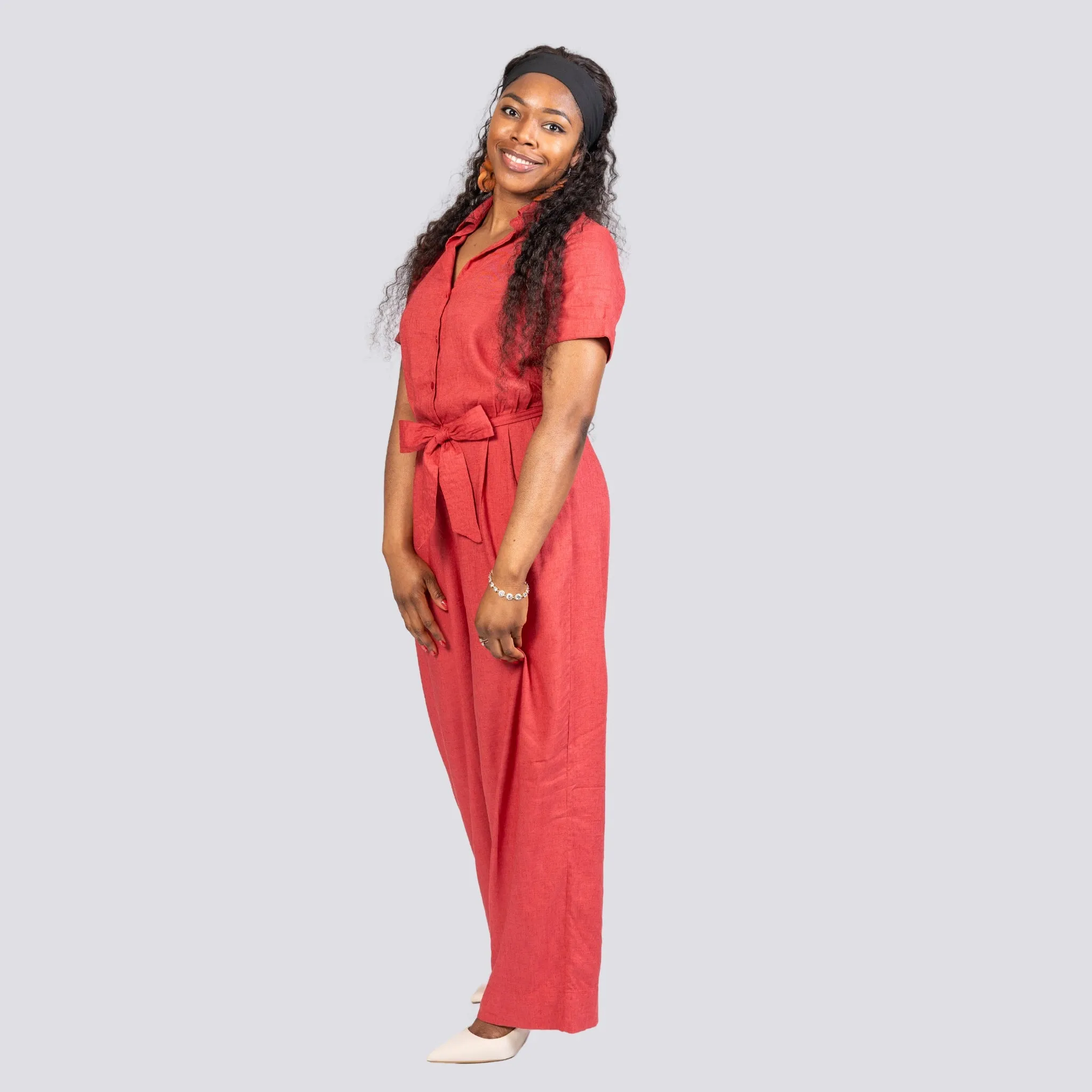 Ethically Made Muse: Milano Red Viscose Linen Jumpsuit for Women