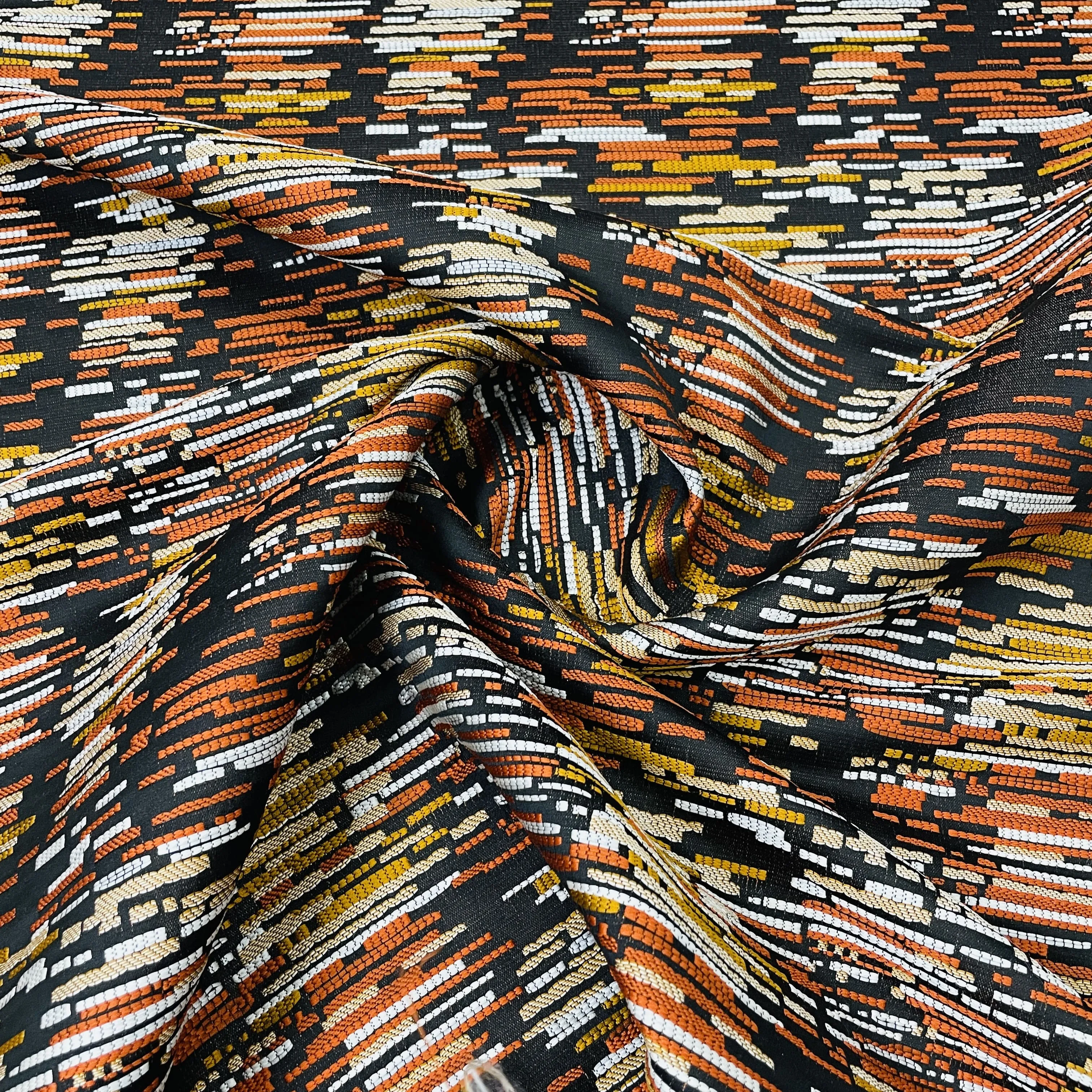 Exclusive Black & Orange Stripe Dobby Tapestry Fabric