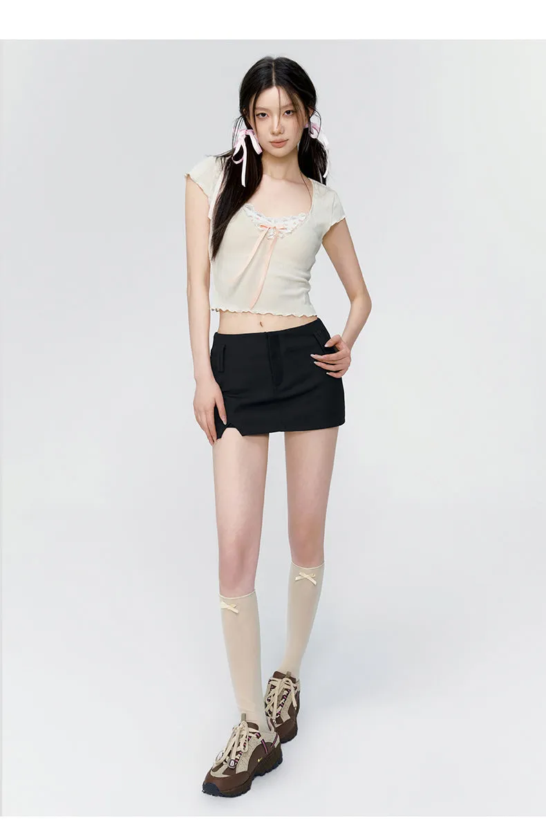(Final Sale）Black & Grey Low-rise Blazer Mini Skirt
