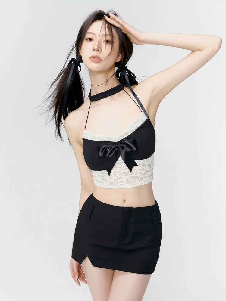 (Final Sale）Black & Grey Low-rise Blazer Mini Skirt