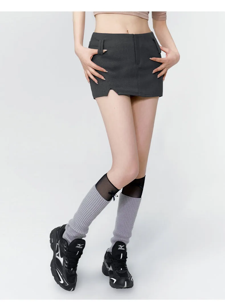 (Final Sale）Black & Grey Low-rise Blazer Mini Skirt