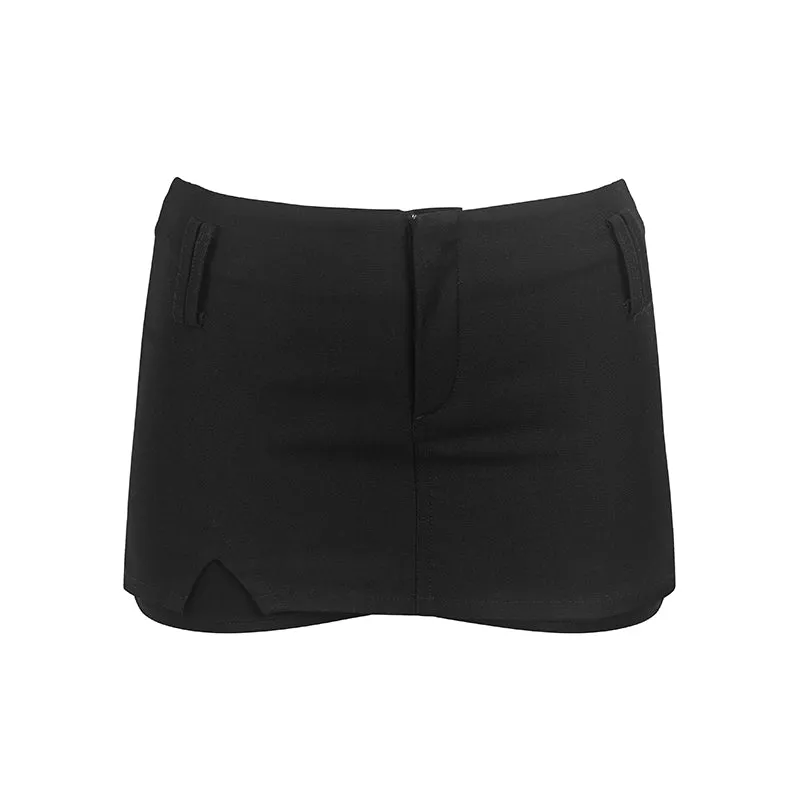 (Final Sale）Black & Grey Low-rise Blazer Mini Skirt