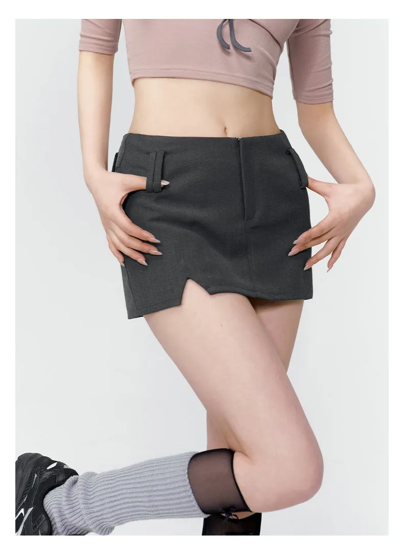 (Final Sale）Black & Grey Low-rise Blazer Mini Skirt