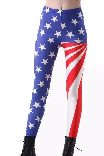 Full Length Fitness Leggings American Flag Print Women Workout Pants 2xL 3xl 4XL Plus Size Leggins For Girls