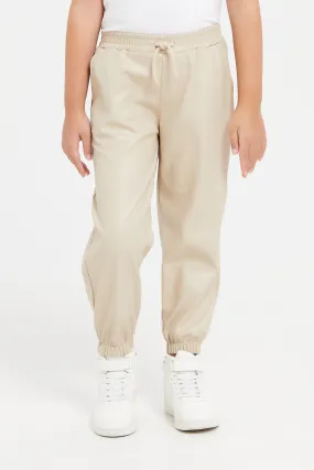 Girls Beige Jogger Fit Trouser