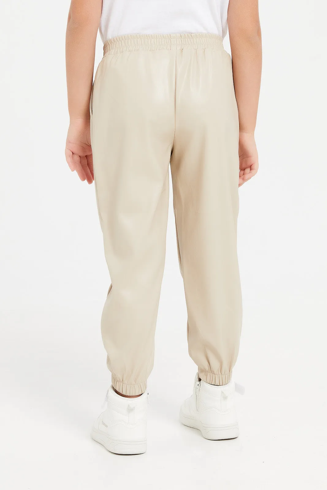 Girls Beige Jogger Fit Trouser