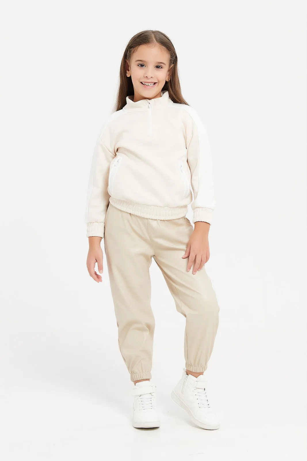 Girls Beige Jogger Fit Trouser