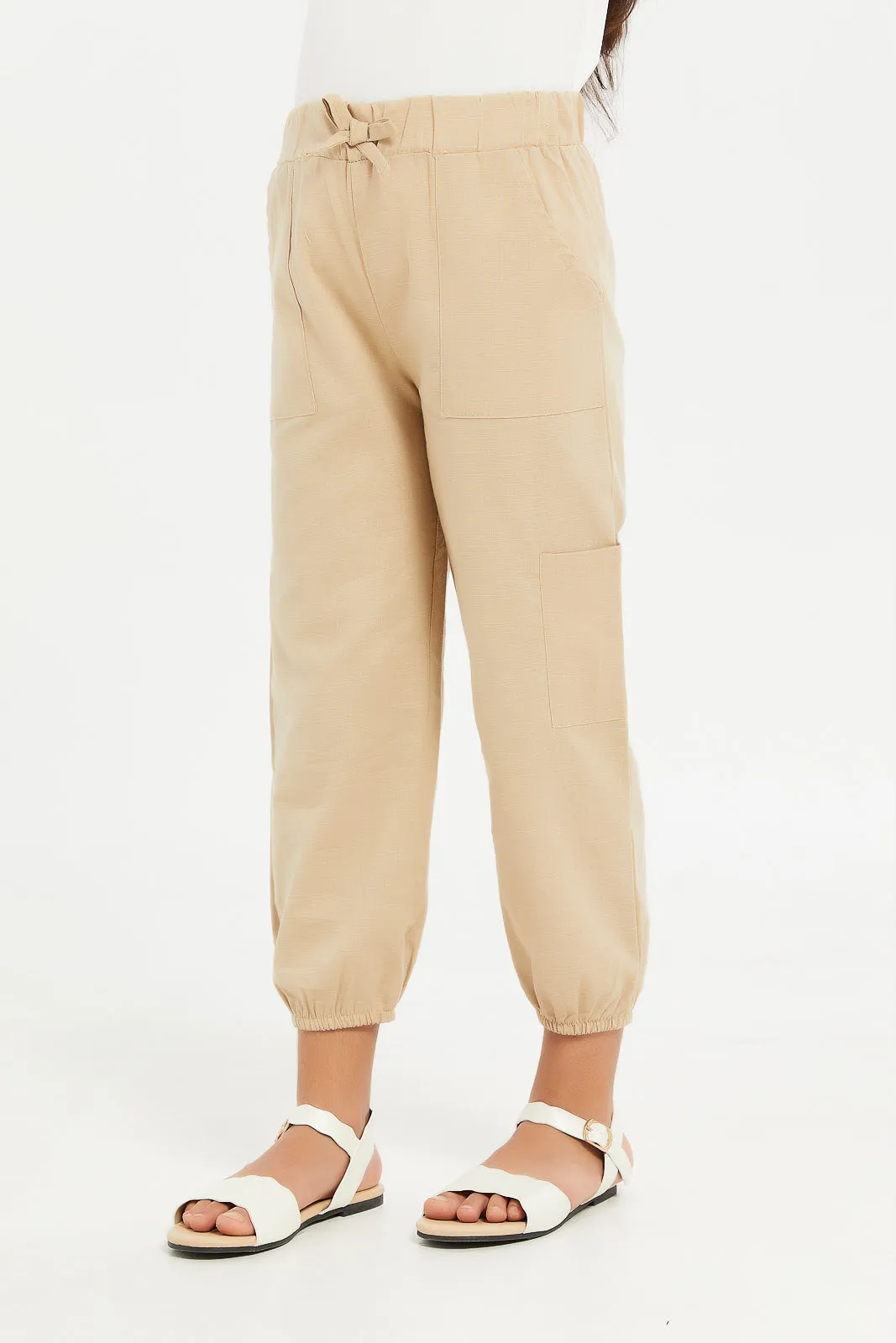 Girls Beige Linen Jogger