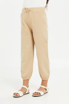 Girls Beige Linen Jogger