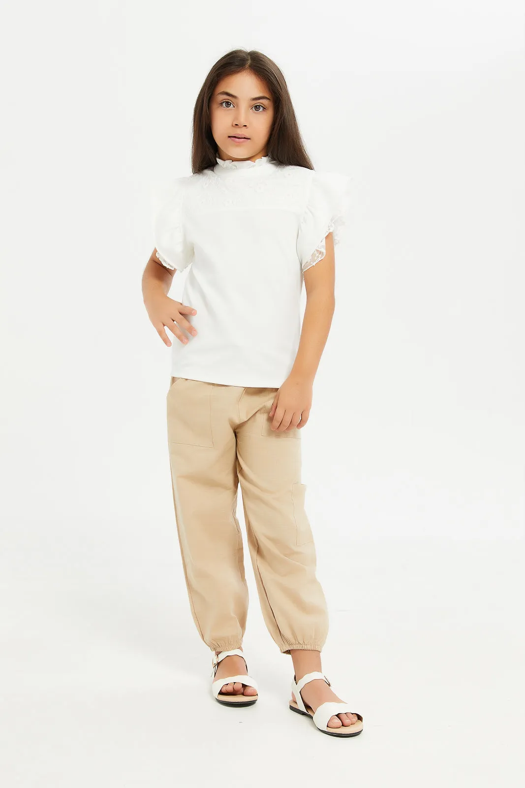 Girls Beige Linen Jogger