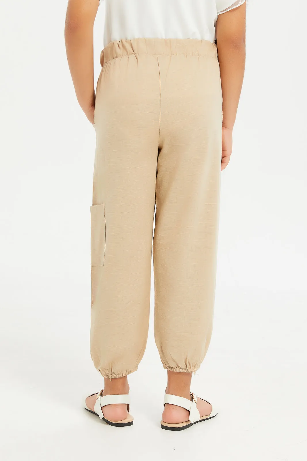 Girls Beige Linen Jogger