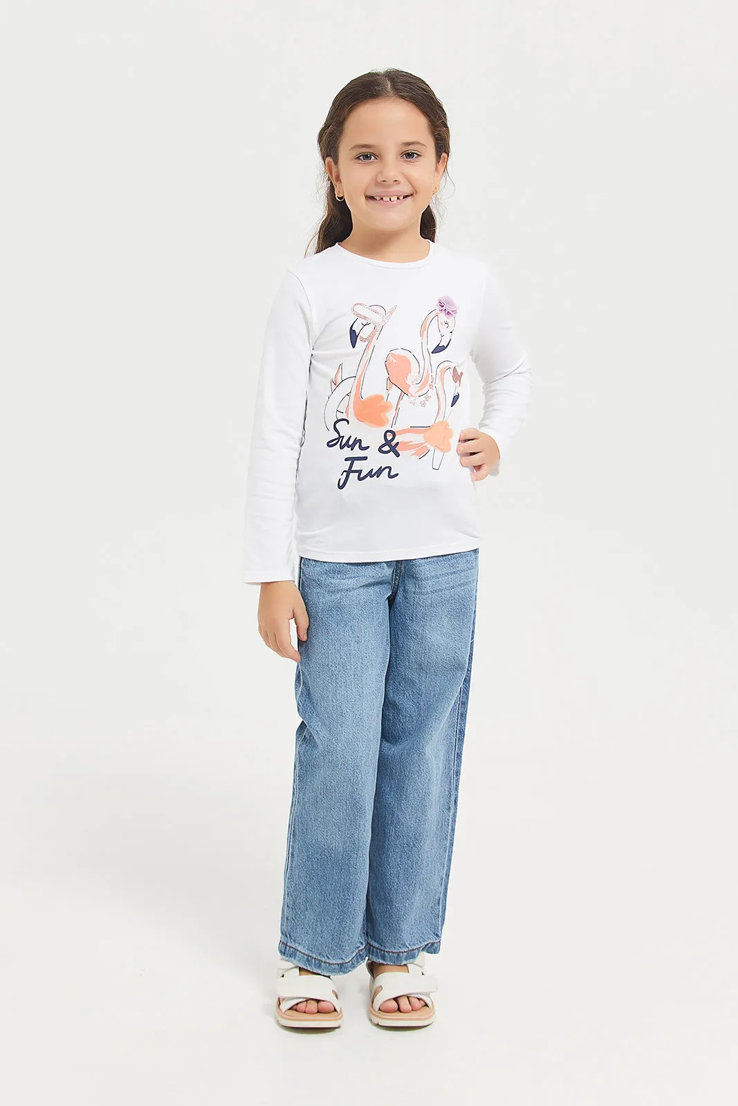 Girls Blue Wide Joggers With Belt
