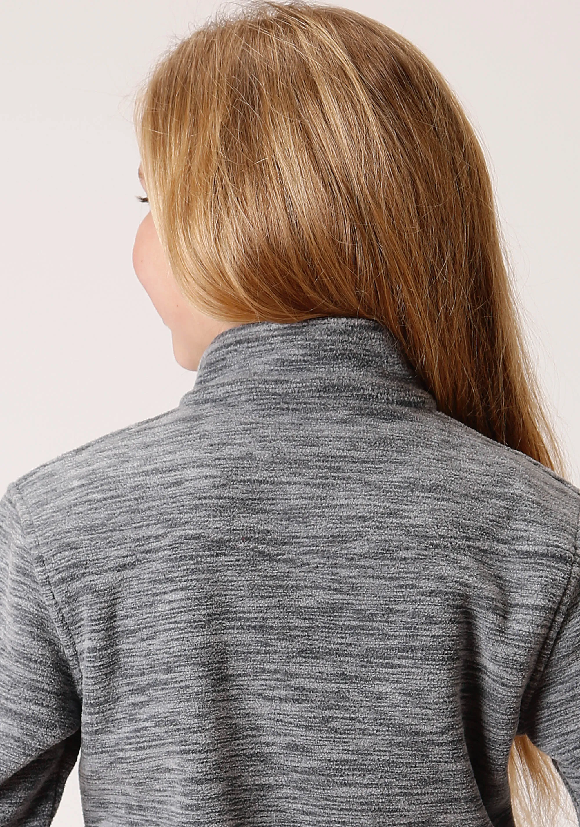 GIRLS HEATHERED GREY FLEECE 3/4 ZIP PULLOVER
