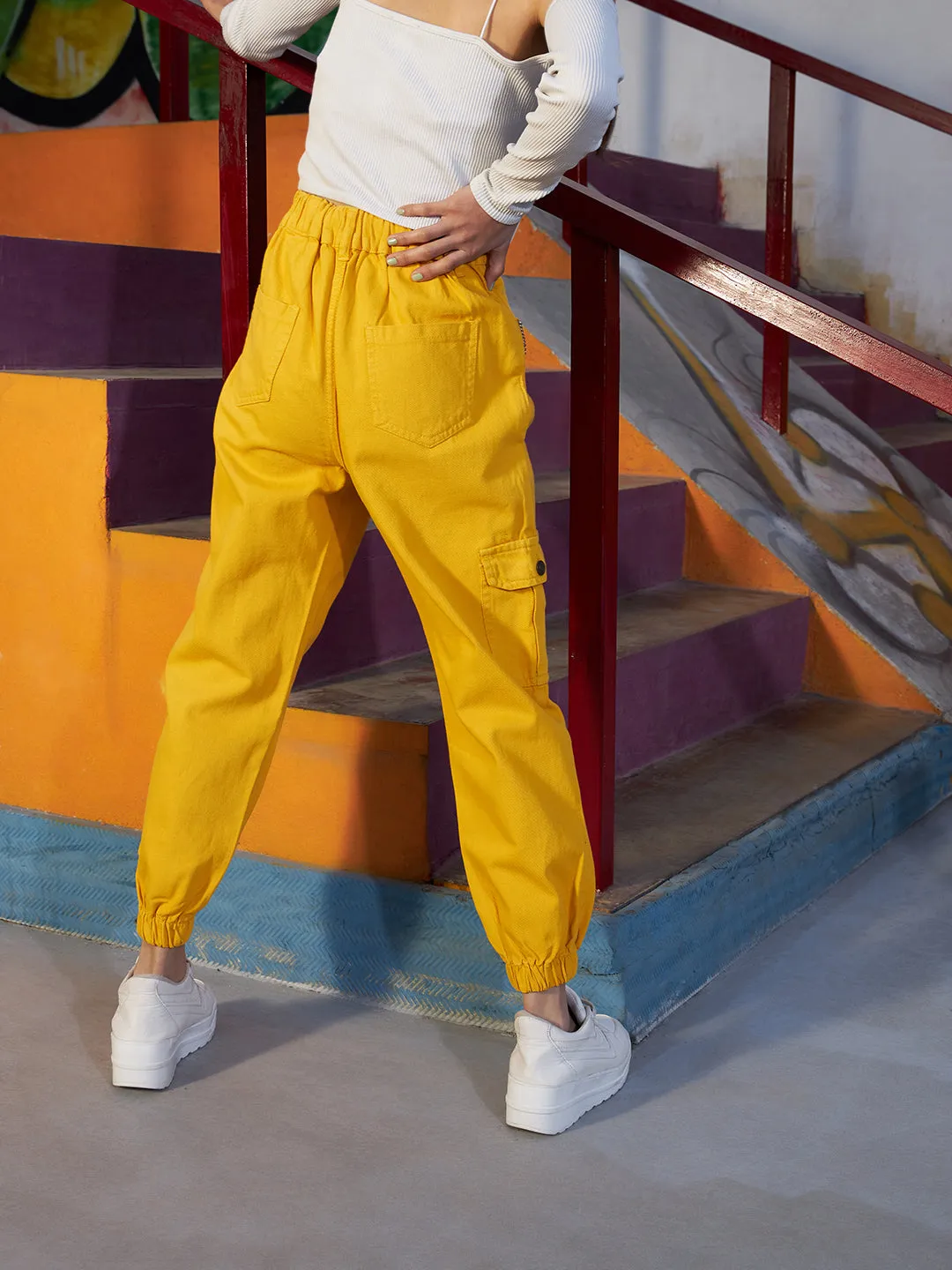 Girls Mustard Chain Detail Jogger Jeans