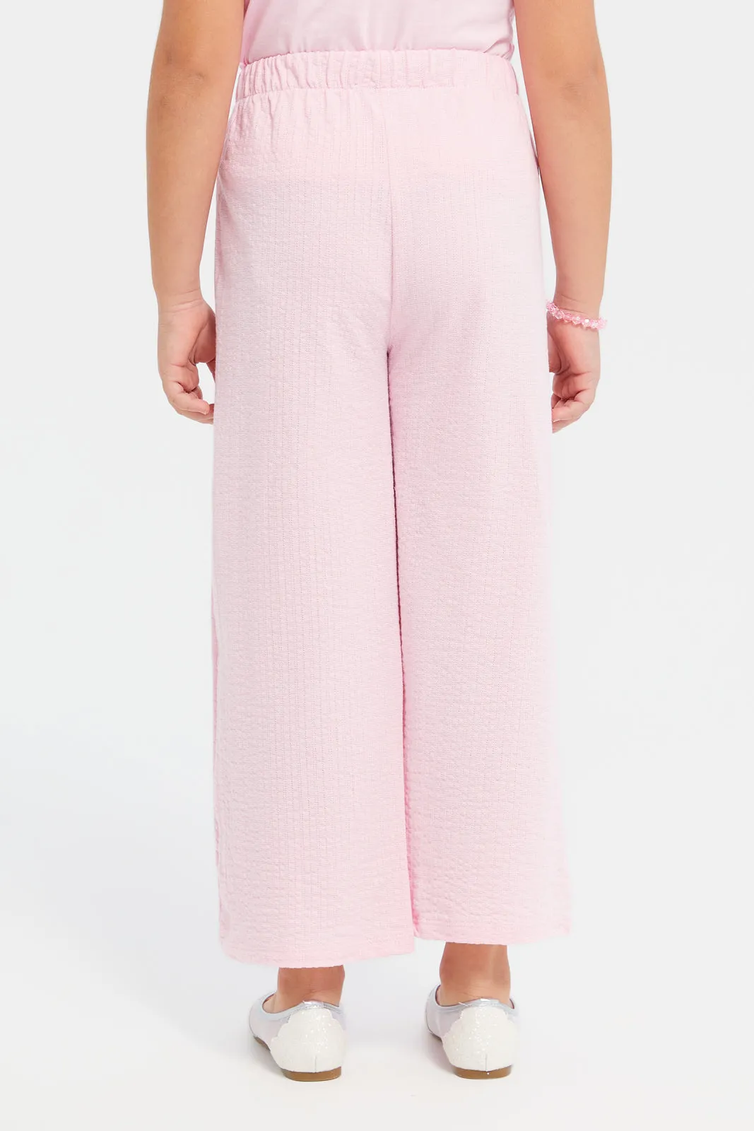 Girls Pink Textured Trousers