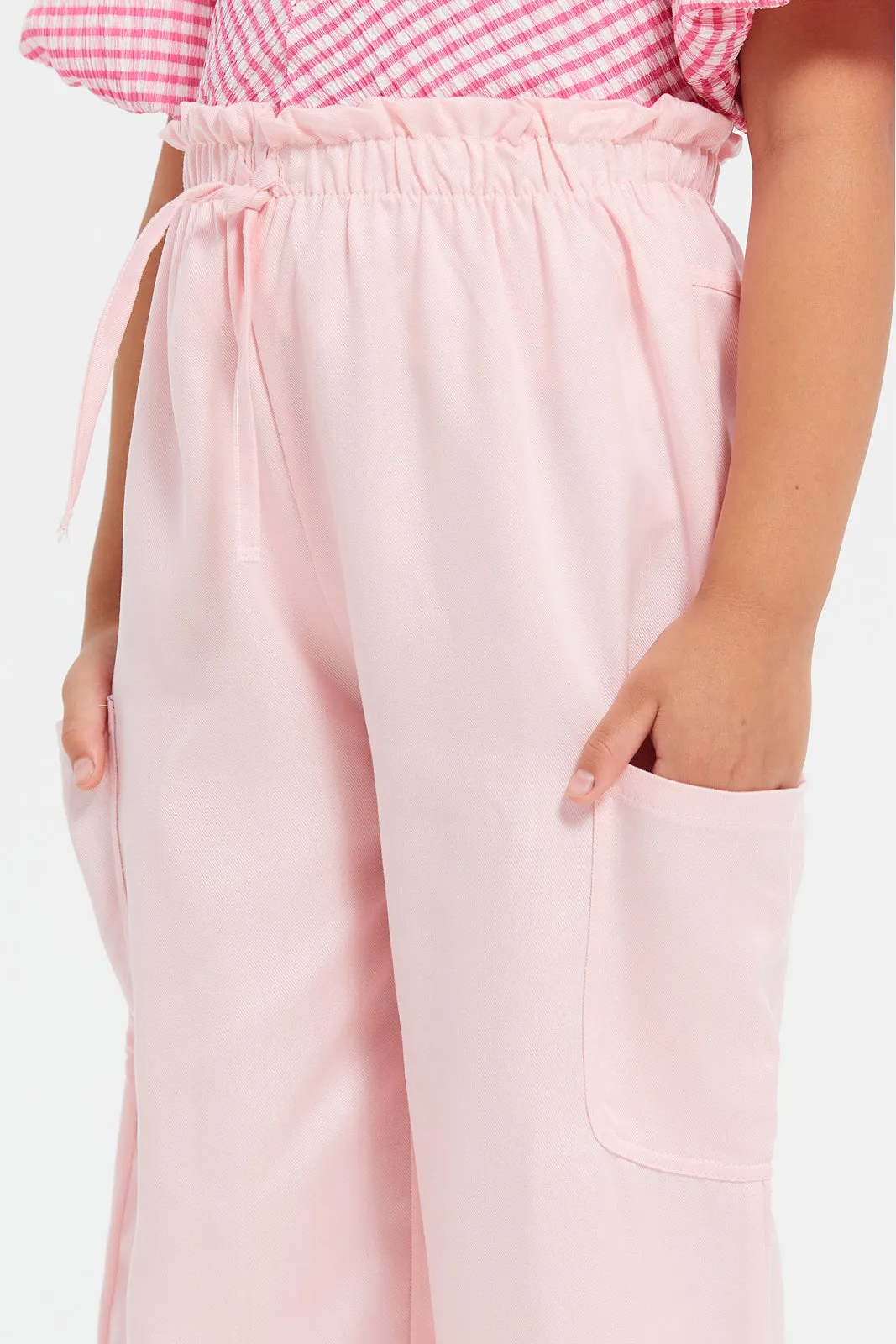 Girls Pink Wide Leg With Pockets Trousers