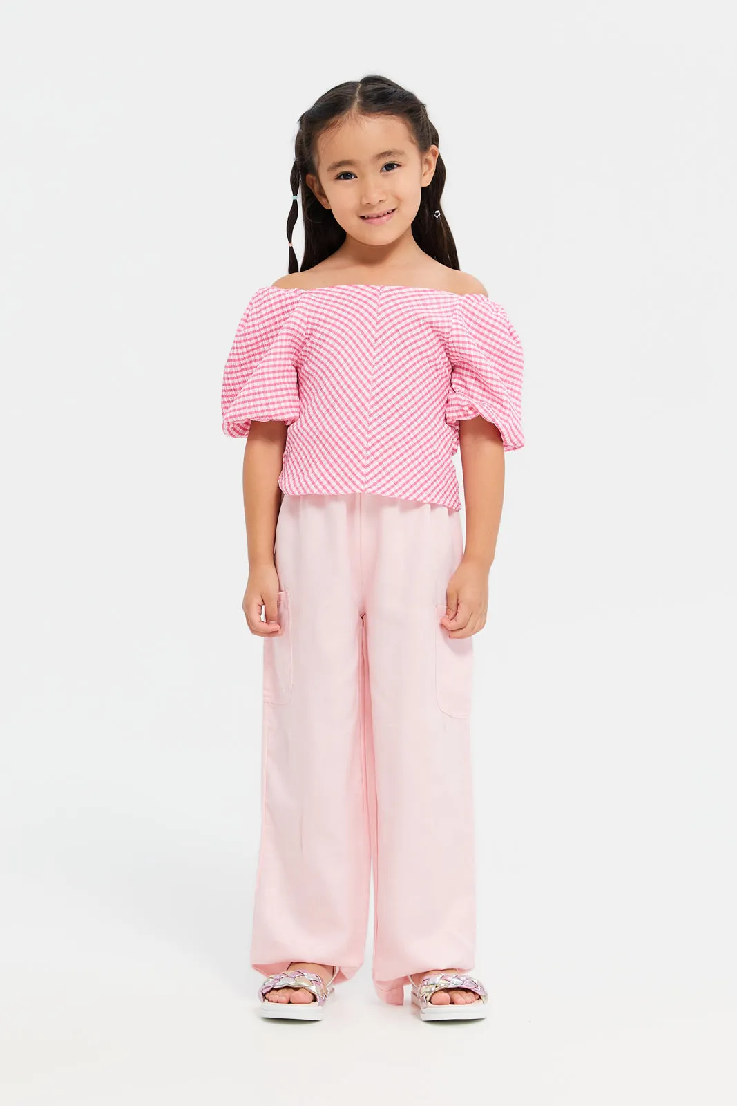 Girls Pink Wide Leg With Pockets Trousers