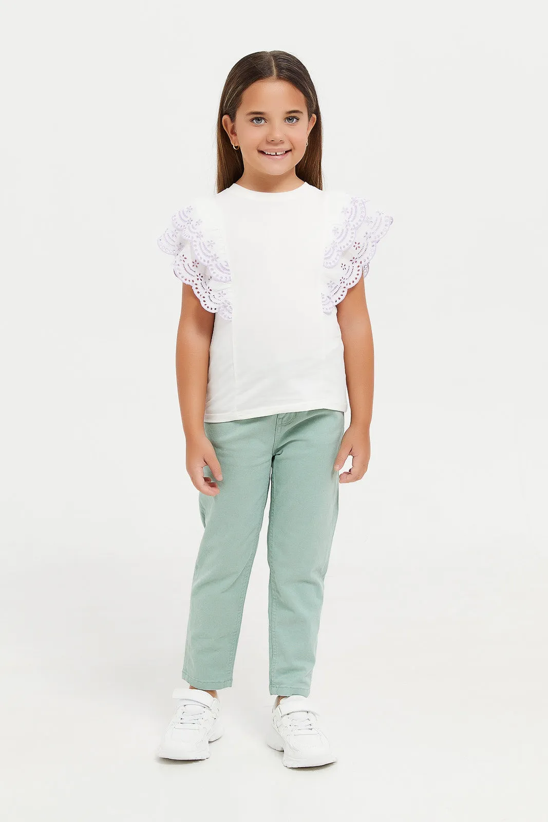 Girls Teal Plain Jogger