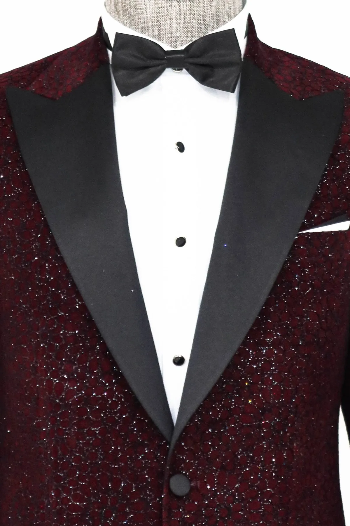 Glitter Floral Patterned Burgundy Men Party Blazer - Wessi