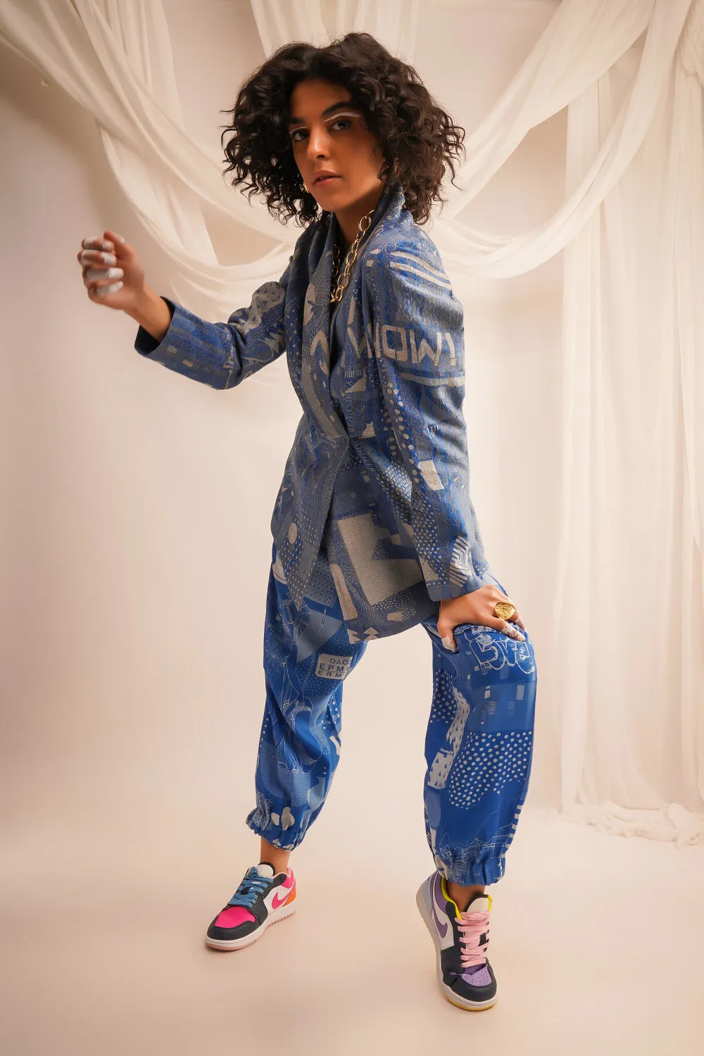 Gold Zari Quilted Jacket With Printed Joggers