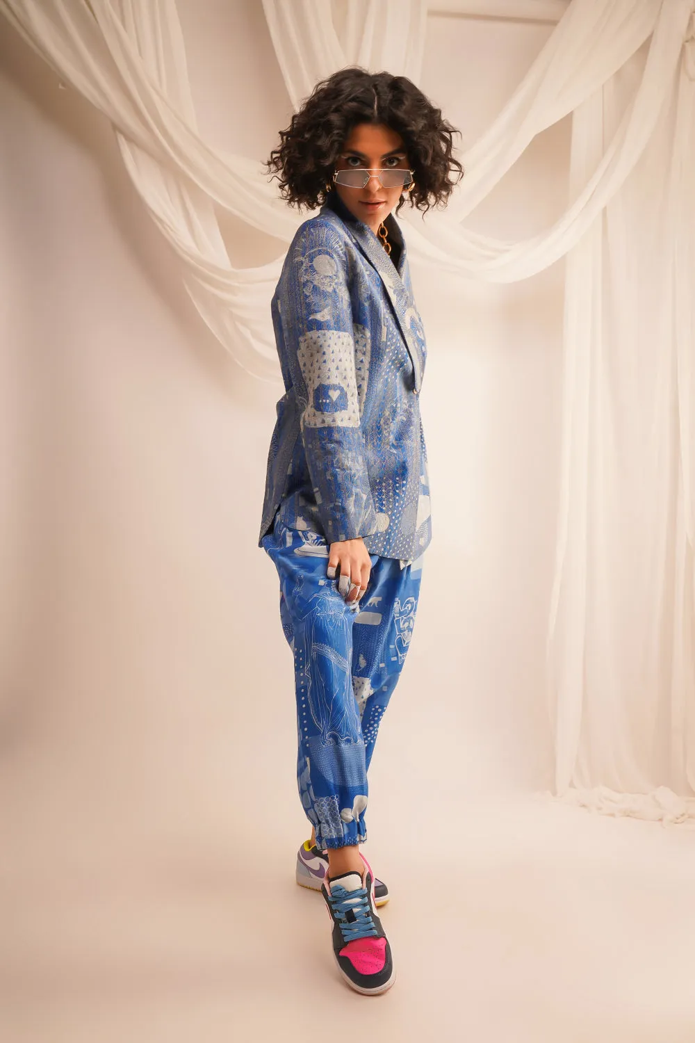 Gold Zari Quilted Jacket With Printed Joggers