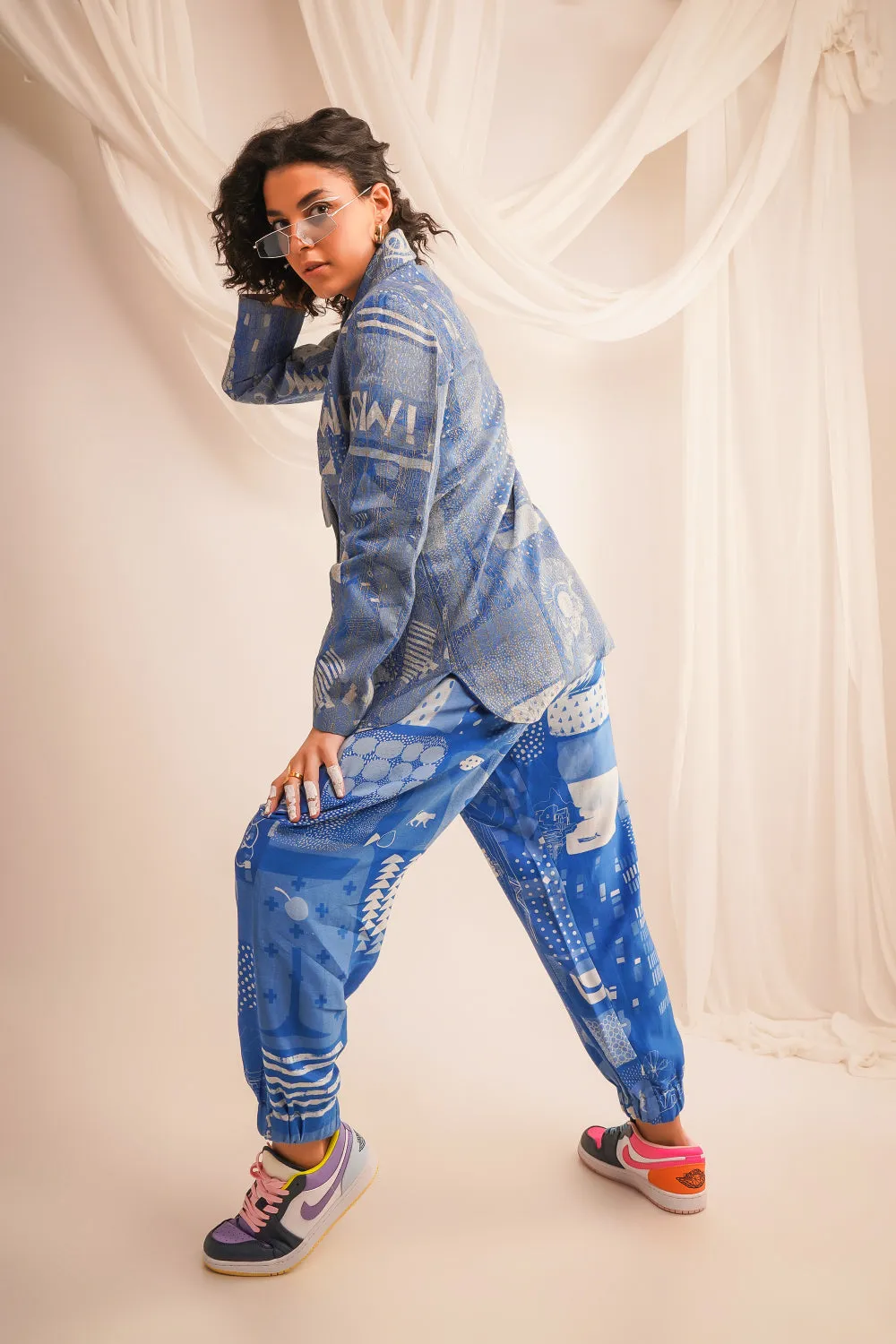 Gold Zari Quilted Jacket With Printed Joggers