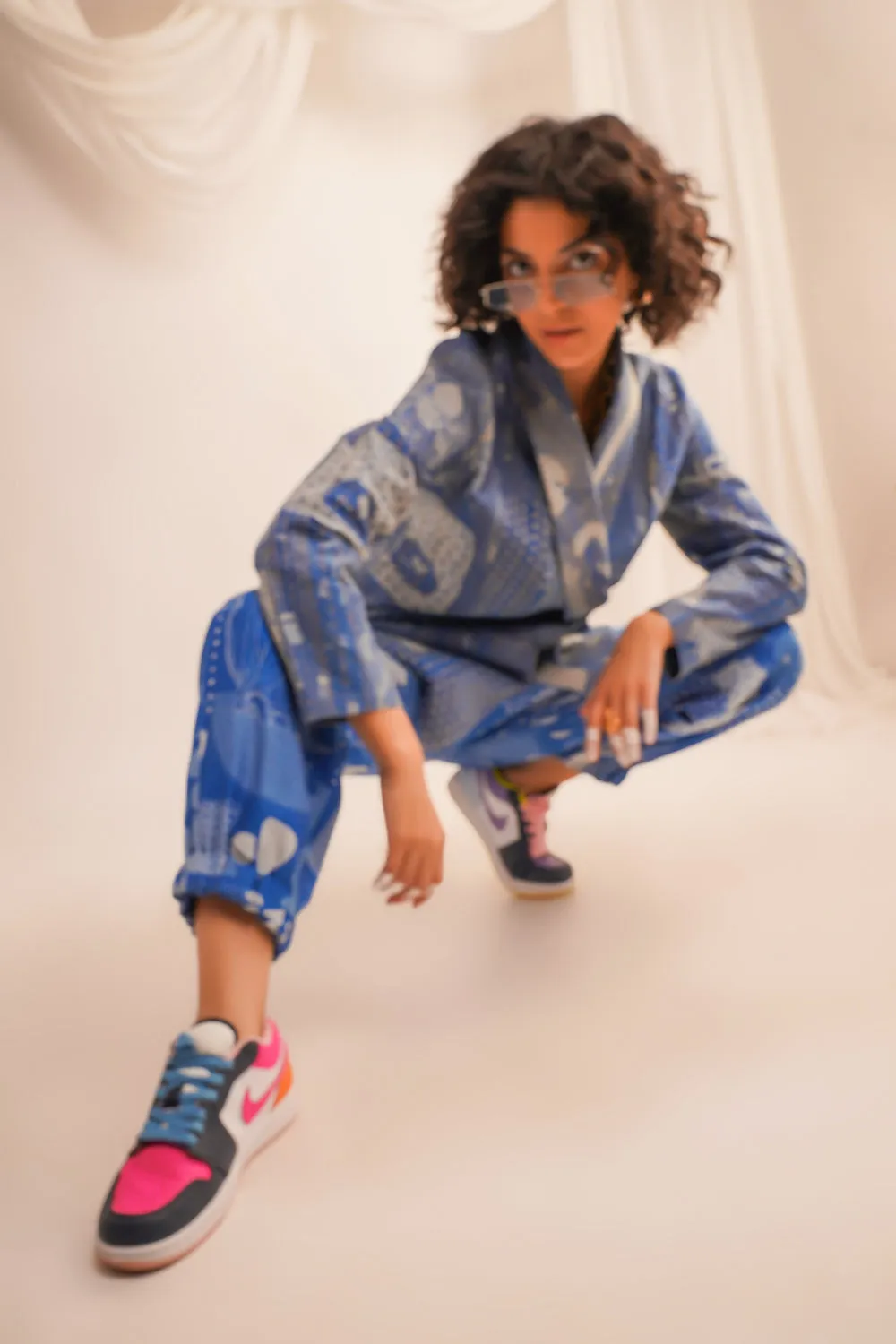 Gold Zari Quilted Jacket With Printed Joggers