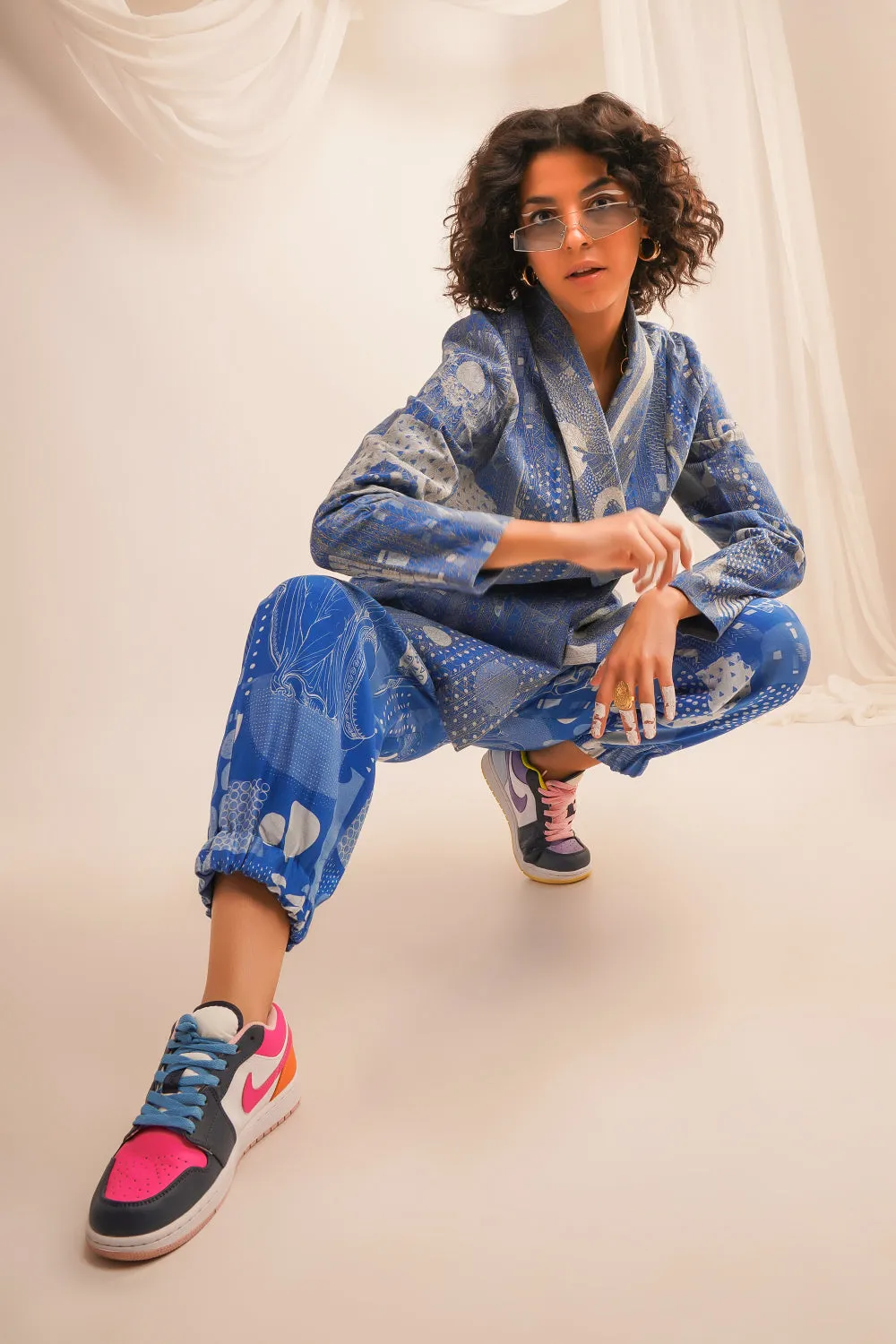 Gold Zari Quilted Jacket With Printed Joggers