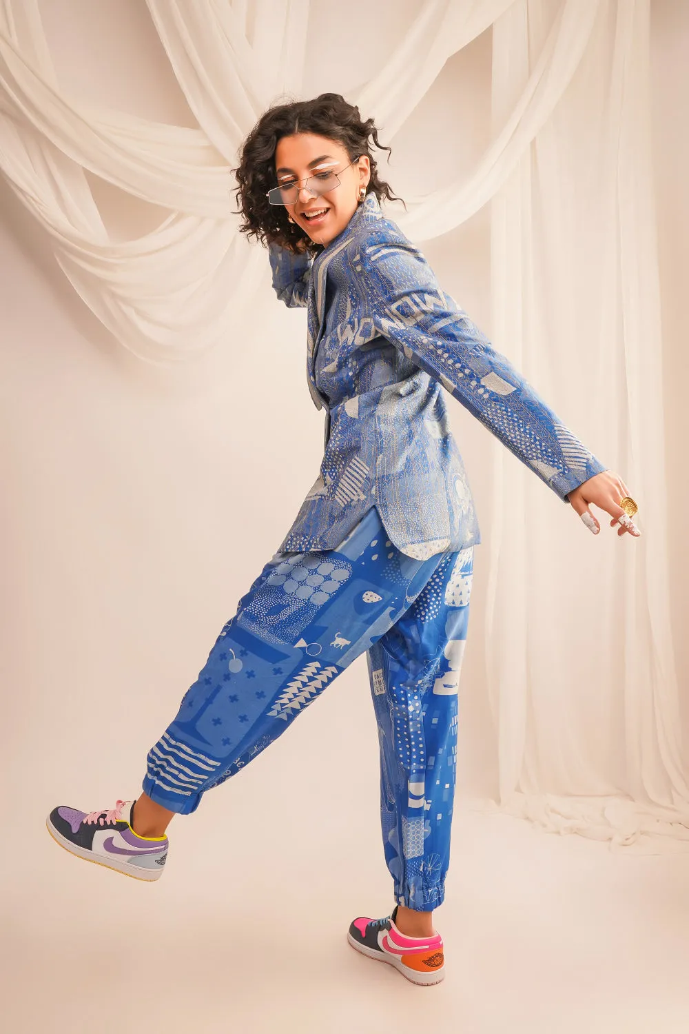 Gold Zari Quilted Jacket With Printed Joggers