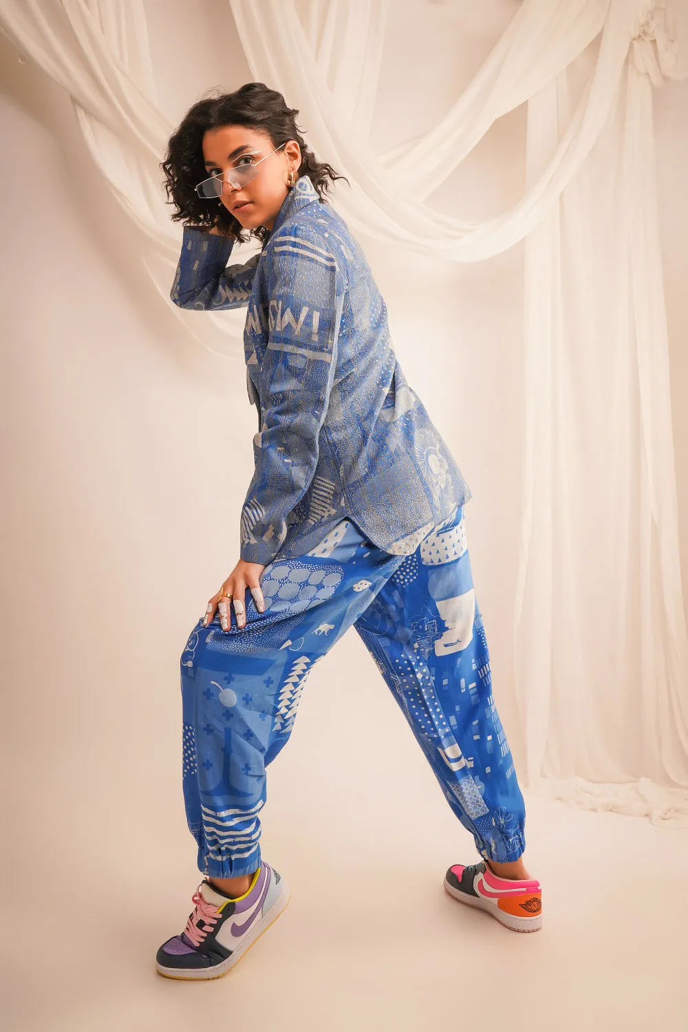 Gold Zari Quilted Jacket With Printed Joggers