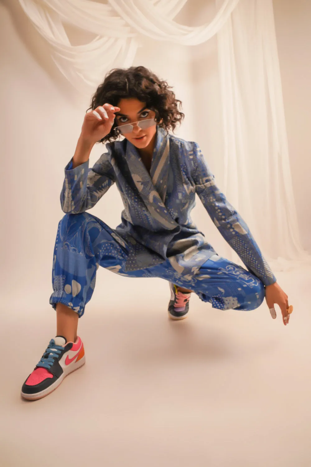 Gold Zari Quilted Jacket With Printed Joggers