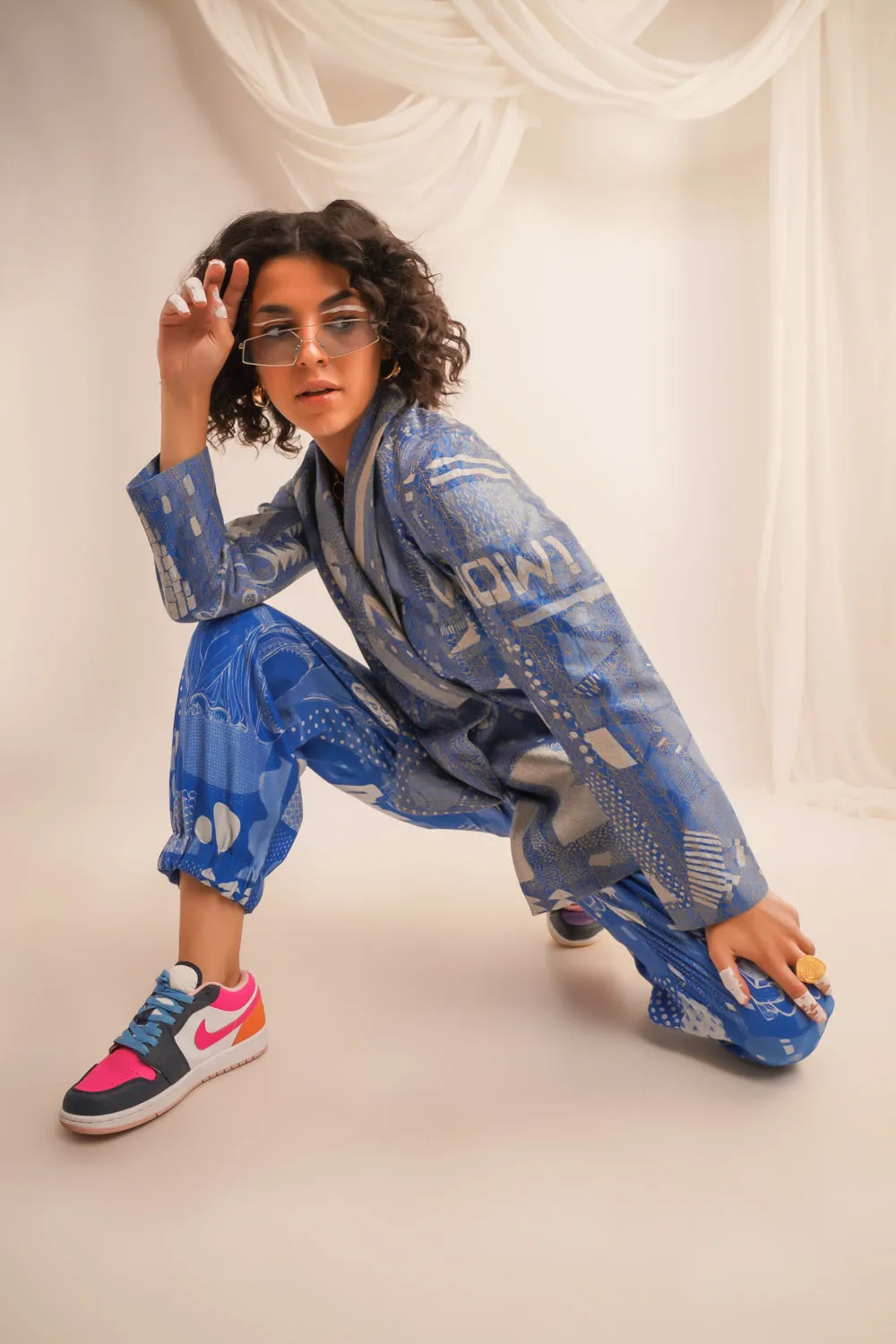 Gold Zari Quilted Jacket With Printed Joggers