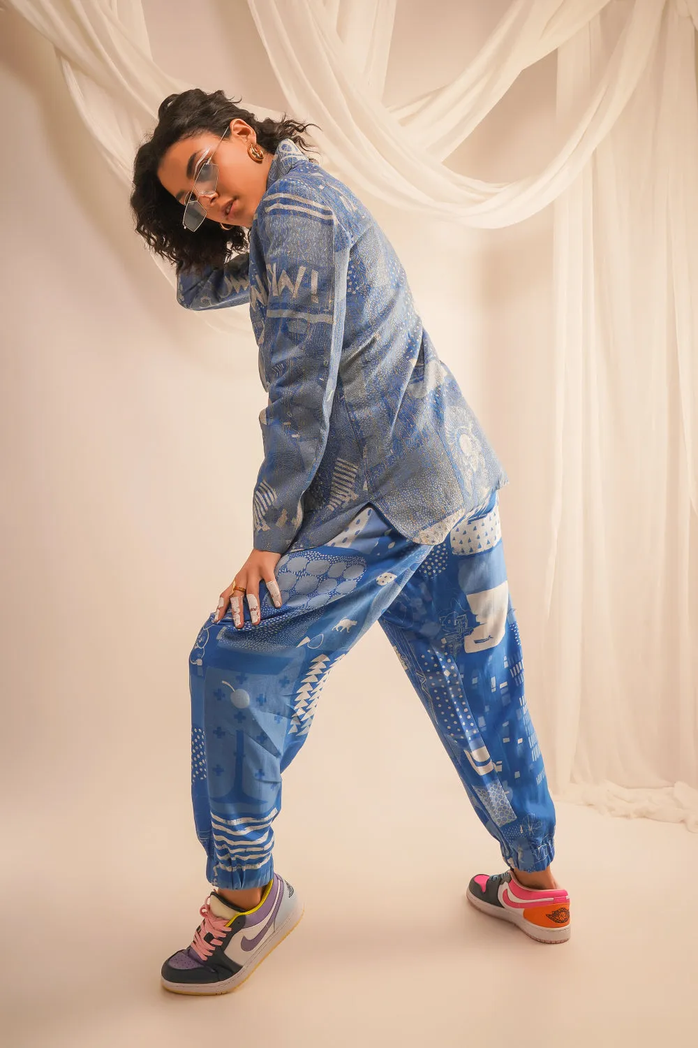 Gold Zari Quilted Jacket With Printed Joggers