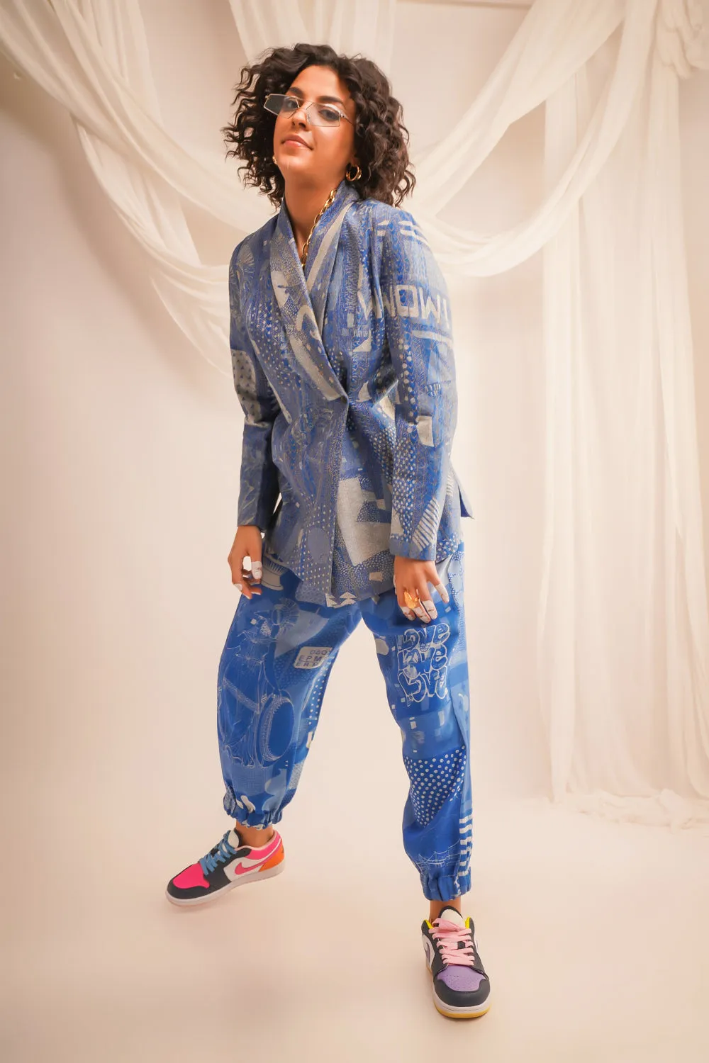 Gold Zari Quilted Jacket With Printed Joggers