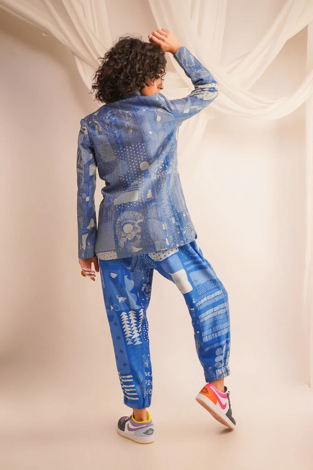 Gold Zari Quilted Jacket With Printed Joggers