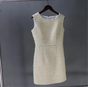 HandMade White Tweed Sheath Dress   Long Coat For Womens