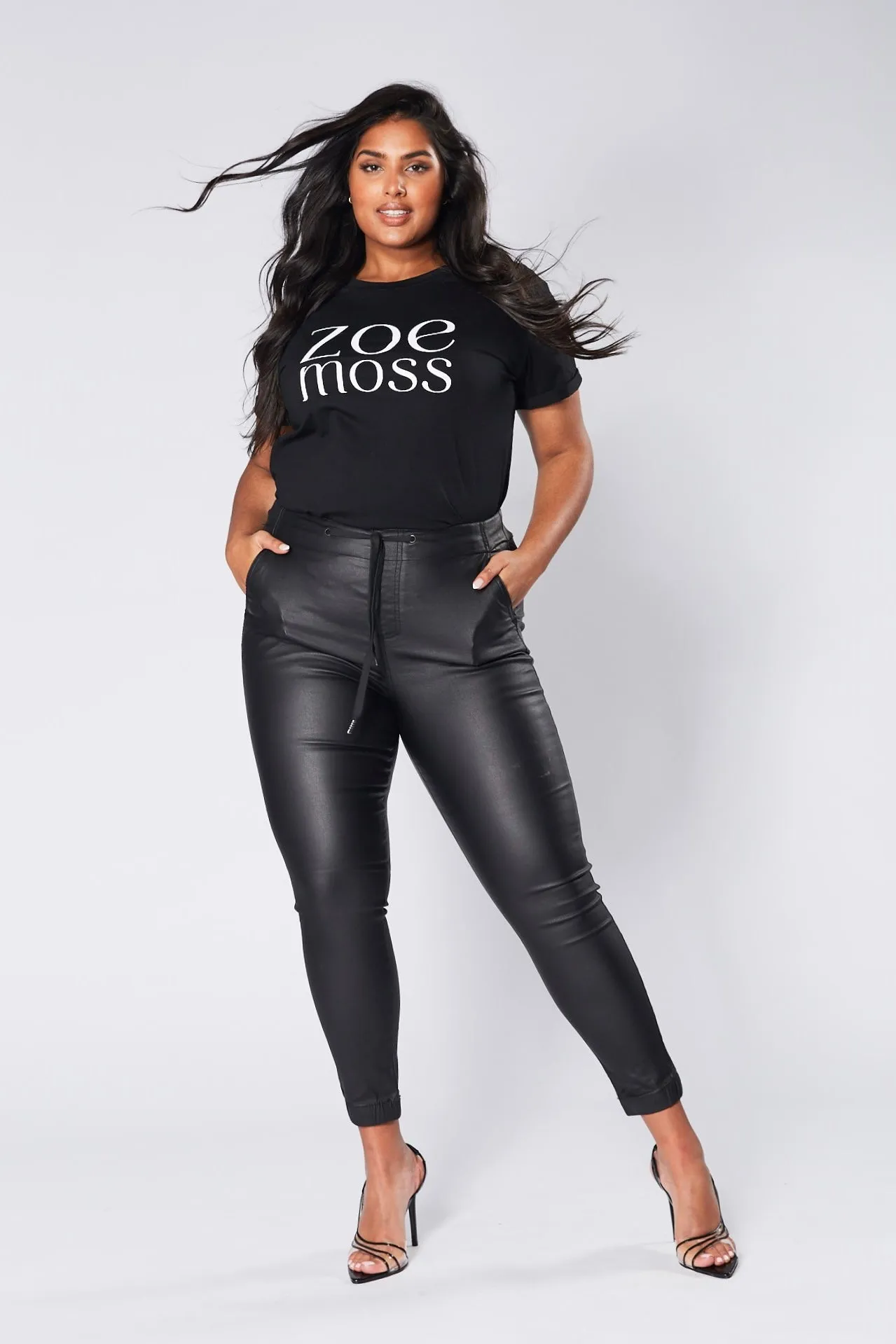 Hayden Denim Joggers - Black Wet Look