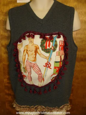 Hottie Guy Mens Ugly Christmas Sweater Vest with Skis