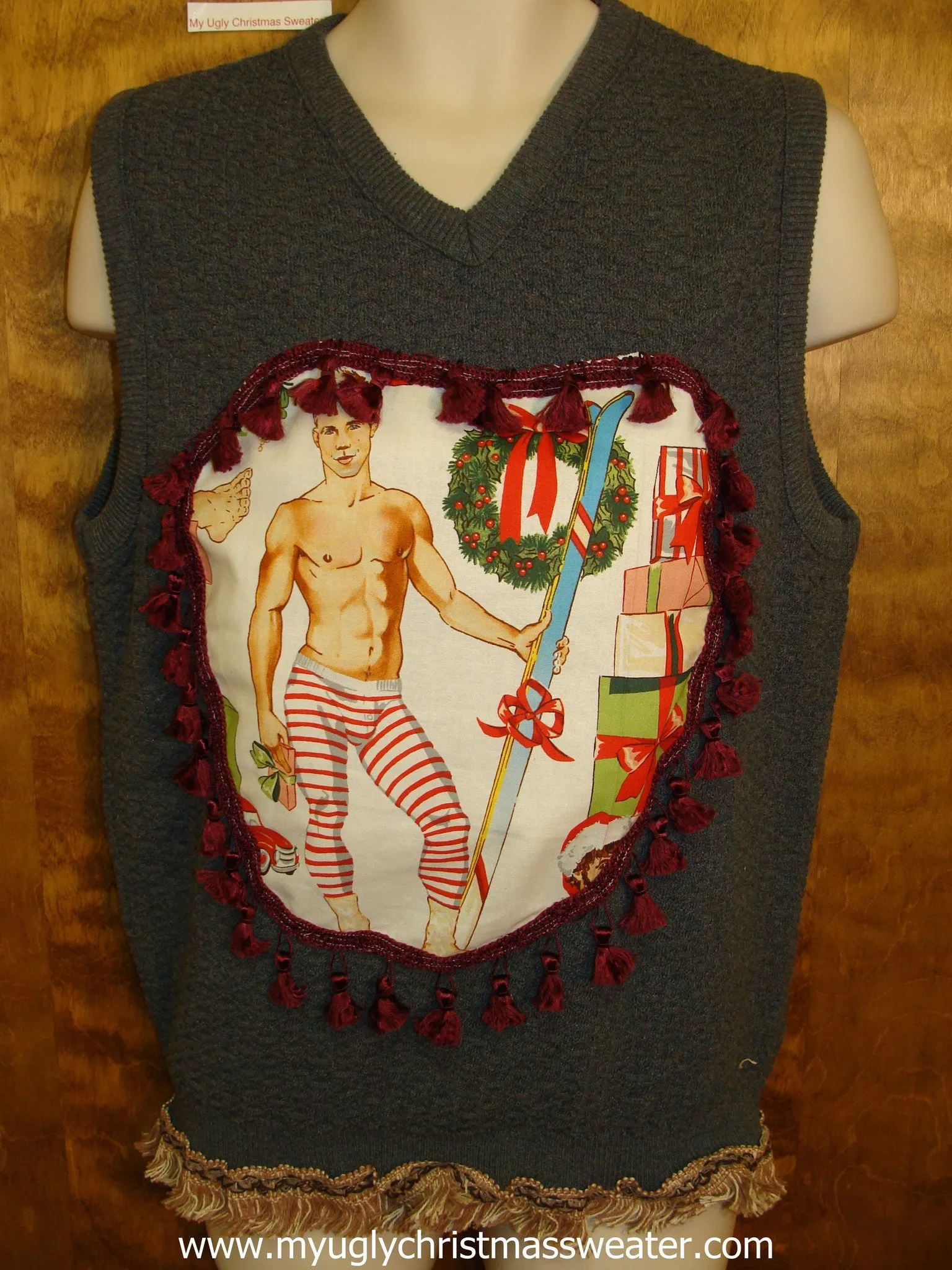 Hottie Guy Mens Ugly Christmas Sweater Vest with Skis
