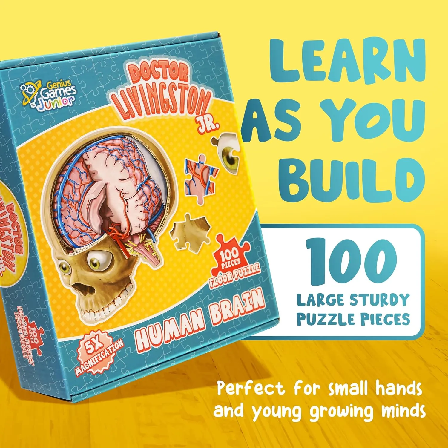 Human Brain Floor Kids Puzzle - Dr. Livingston's Unique Shaped 100 Piece Science Puzzles for Kids