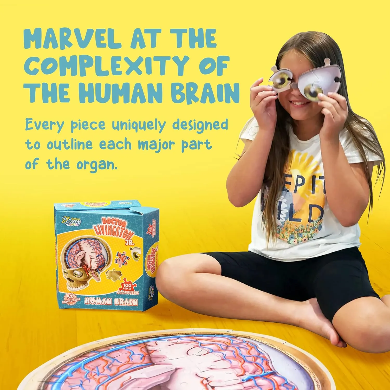 Human Brain Floor Kids Puzzle - Dr. Livingston's Unique Shaped 100 Piece Science Puzzles for Kids