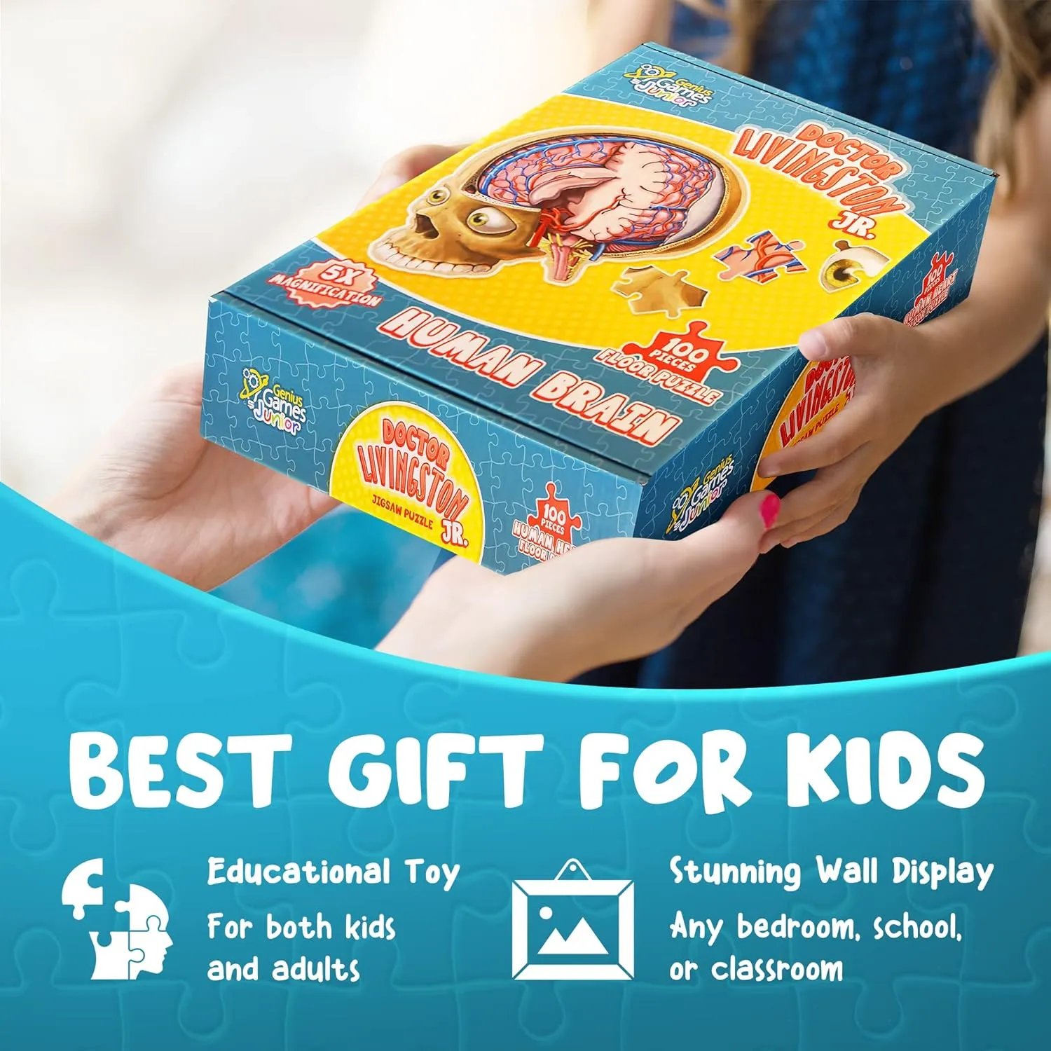 Human Brain Floor Kids Puzzle - Dr. Livingston's Unique Shaped 100 Piece Science Puzzles for Kids