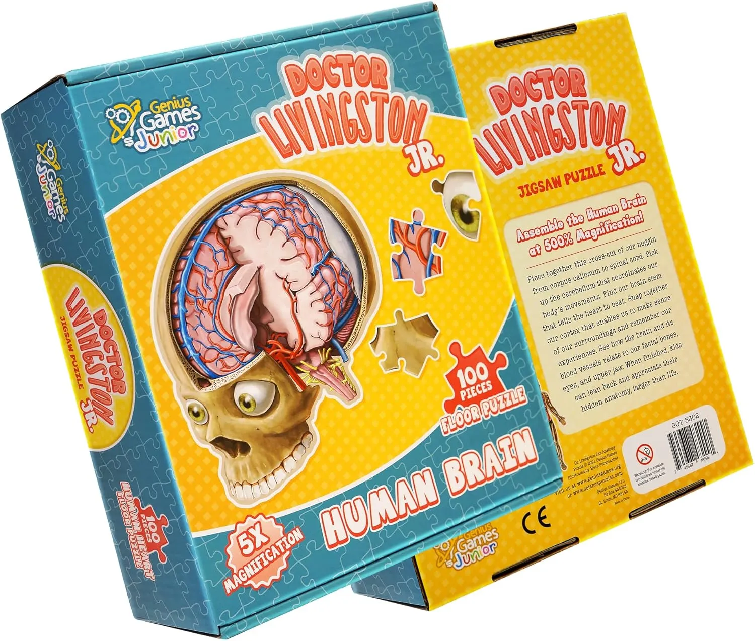 Human Brain Floor Kids Puzzle - Dr. Livingston's Unique Shaped 100 Piece Science Puzzles for Kids