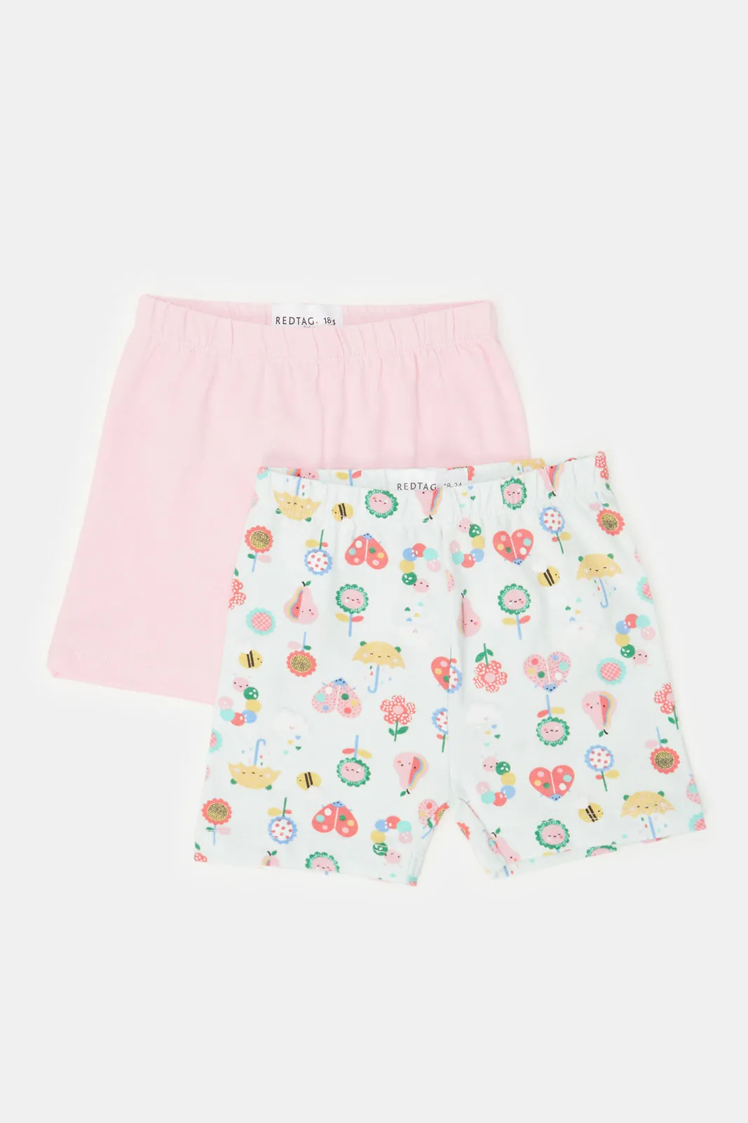 Infant Girls Pink And Mint Print Shorts (Pack of 2)